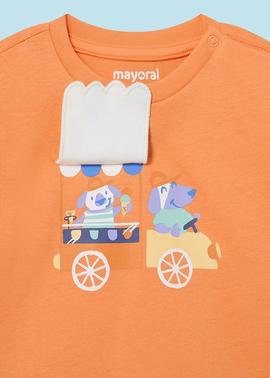 Camiseta m/c play dog Mandarina Mayoral