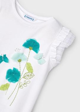 Camiseta m/c flores aplique Blanco Mayoral