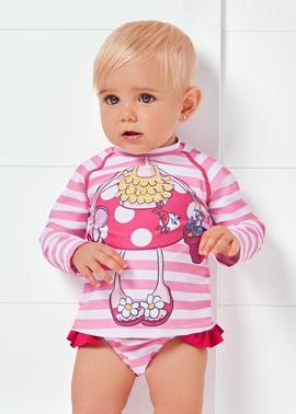 Conjunto baño camiseta protección solar bebé niña